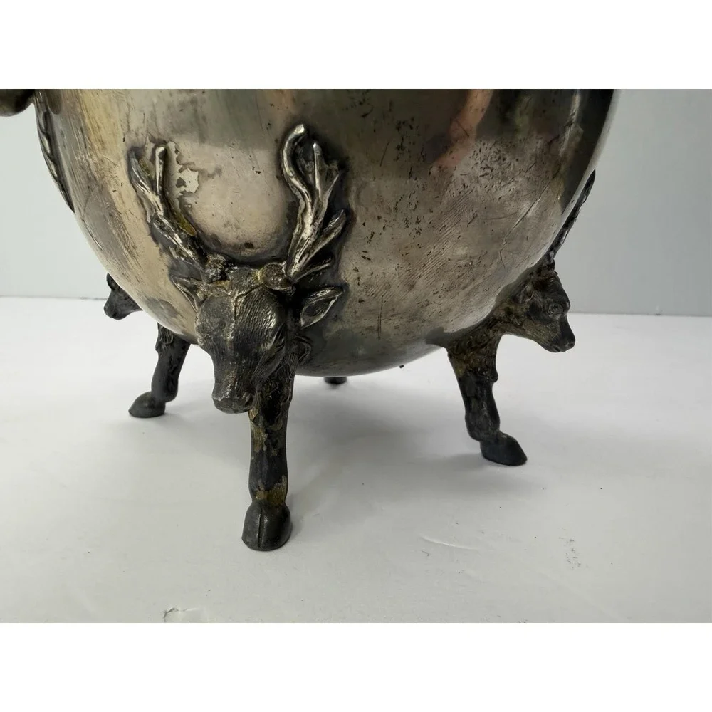 Antique Simpson‎ Hall Miller Sphinx Deer Heads Silver Plate Teapot 1880 Engraved